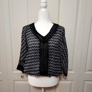 Takara Black and White Sheer Blouson Top